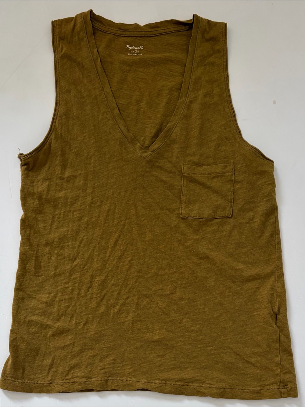 Madewell Olive Green V-Neck Tank with Chest Pocket
